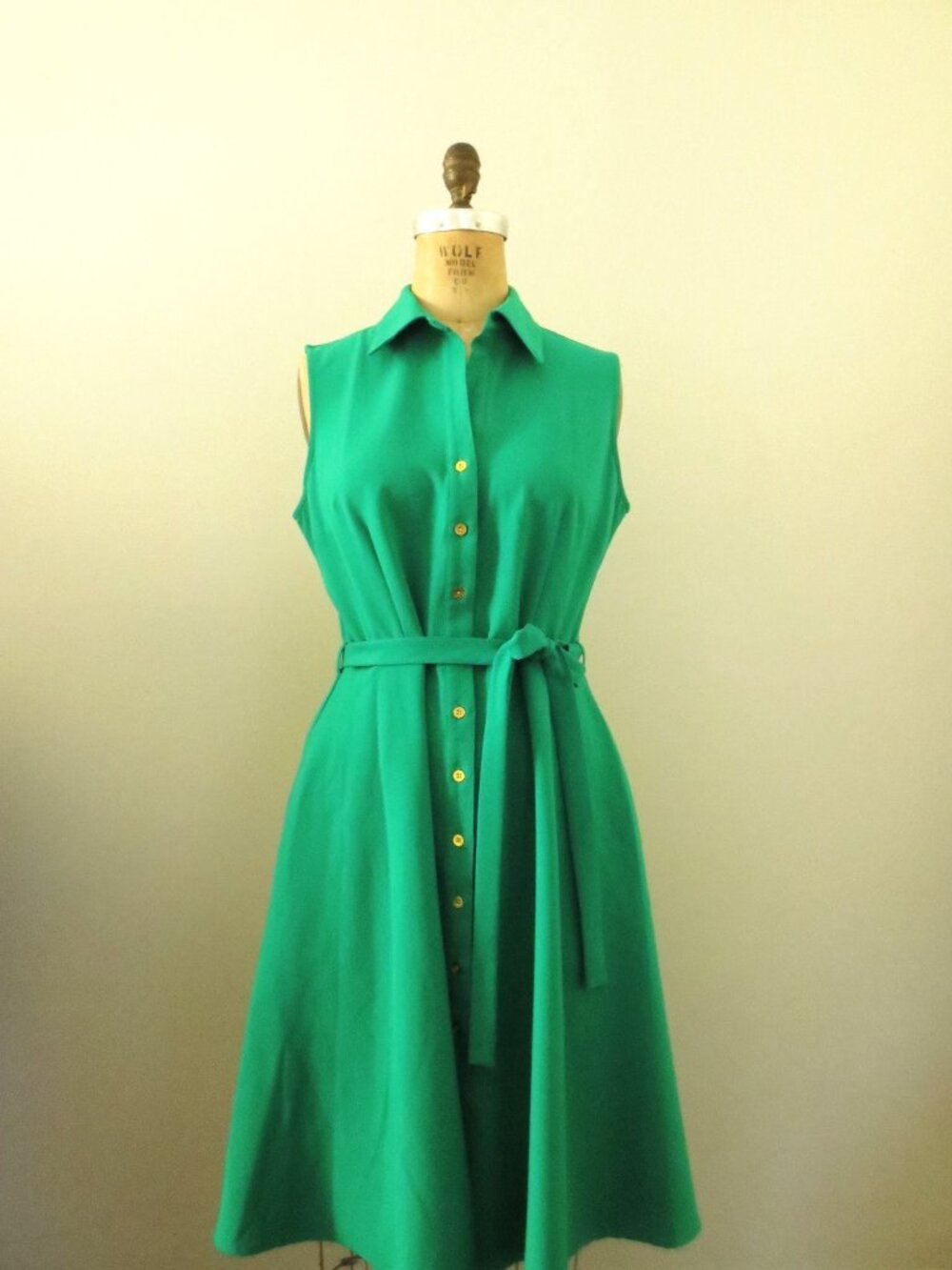 Green Retro Style Fit & Flare Button Front Mini Summer Dress